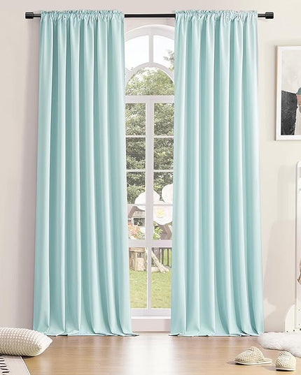 DONREN 2 Panels Blackout Curtain Panels for Bedroom - Room Darkening Thermal Insulated Drapes with Rod Pocket(Aqua,52 by 96 Inch)