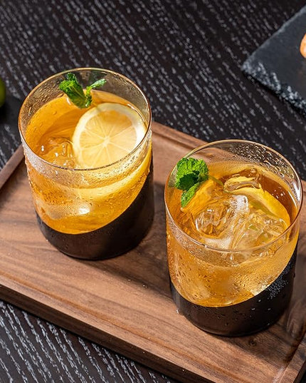MyGift 12 oz Set of 4 Matte Black Drinking Glasses with Metallic Gold Tone Interior Finish, Double Old Fashioned Cocktail Whiskey Rocks Wine Glass