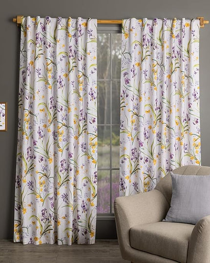 Maison d'Hermine Curtains for Living Room 100% Cotton 84 inch Length One Panel Window Curtains for Bedroom with Loop & Rod Pockets - Iris - Beige, 50" W x 84" L