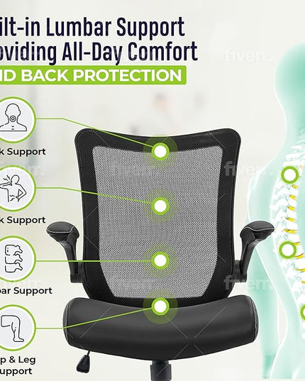 OfficeFactor Drafting Chair Tall Office Chair, 300 lb Capacity Standing Desk Chair, Adjustable & Ergonomic Desk Chair, Flip-Up Armrests, Mesh Back, Comfortable Leather (Black)