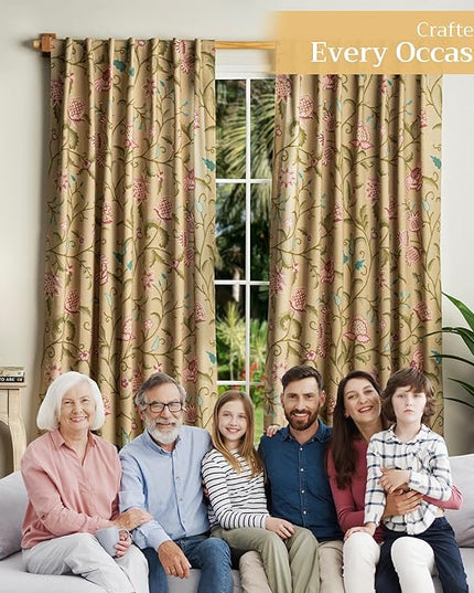Maison d' Hermine Curtains for Living Room 100% Cotton 124 inch Length One Panel Light Filtering Curtains for Bedroom Windows with Rod and Loop Pockets Drapes (Artisan Love Somerset, 50" W x 124" L)