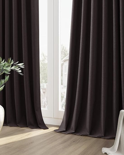 Guken 100% Blackout Curtains 120 Inch Length 2 Panels Set for Living Room Bedroom Back Tab Thermal Insulated Black Out Linen Drapes Room Darkening Cocoa Coffee,52x120