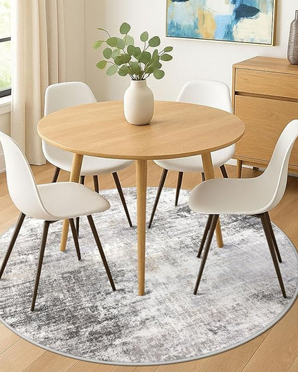 IOHOUZE Abstract Round Area Rug 6 Ft Washable Circle Rugs Large Round Rug Non Slip Thin Soft Circle Rugs, Printed Faux Wool Floor Carpet for Bedroom Living Room Dining Room Nursery, Grey Beige