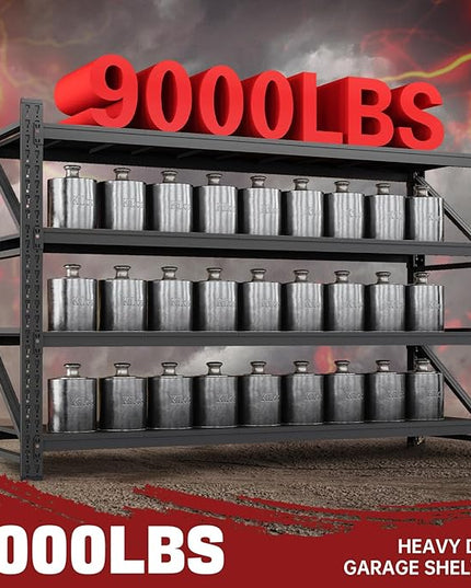 9000LBS Storage Shelves, 75" W Garage Shelving Heavy Duty Metal Adjustable Garage Shelves, Shelving Units Industrial Shelving for Warehouse, 75" W x 24" D x 70" H, Black