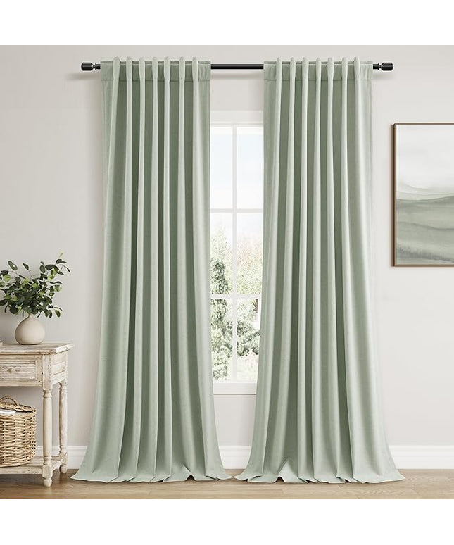 Guken Blackout Curtains 102 Inch Length 2 Panels Set for Living Room Bedroom Back Tab Thermal Insulated 100% Black Out Linen Drapes Room Darkening Window Curtains 102 Inches Long,Mist Sage