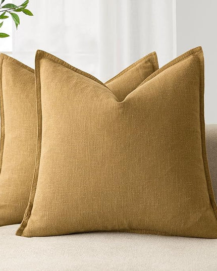 Foindtower Pack of 2, Decorative Linen Soild Throw Pillow Covers Soft Accent Cushion Case Boho Farmhouse Pillowcase for Couch Sofa Bedroom Living Room Home Decor 22 x 22 Inch Honey Mustard