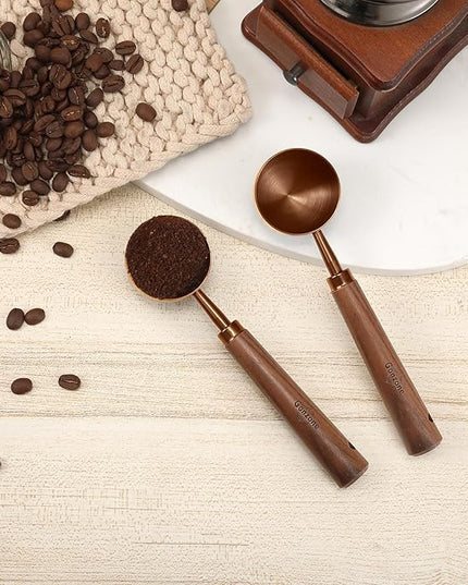Vintage Coffee Measuring Spoon - 304 Stainless Steel, Coffee Scoop，10g Capacity, Walnut Handle - Perfect for Coffee, Tea, and More (Rose Gold)