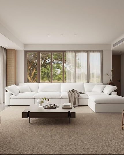 Cloud Modular Sectional Sofa,143" Down Filled Sofa 4 Seat with Chaise,Minimalist Sofa Cover Washable and Replaceable Couches for Living Room,Sectional Sofa Deep Seat White