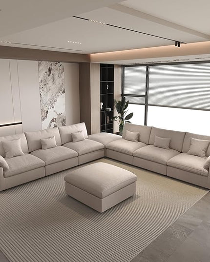 Oversized Modular Sectional Sofa with Ottoman,156inch U Shaped Down Filled Cloud Couch,8 Seater Convertible Sofa Bed Living Room Set,Cover Washable and Replaceable