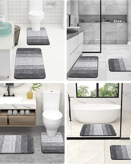 OLANLY Bathroom Rug Set 2 Piece, Soft Absorbent Microfiber Bath Rug Set, Non-Slip, Machine Wash Dry, Plush Shaggy Bath Mats for Bathroom (30"x20"+24"x16", Grey)