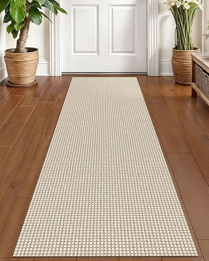 KOZYFLY Runners for Hallways 2x6 ft Washable Kitchen Runner Non Slip Rubber Backed Hall Runners Cotton Entryway Runner Rugs Floor Carpet for Indoor Backdoor Bedroom Kitchen, Ivory/Khaki