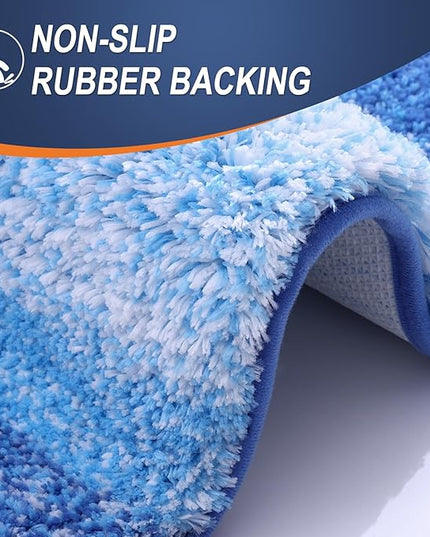 OLANLY Bathroom Rug Set 2 Piece, Soft Absorbent Microfiber Bath Rug Set, Non-Slip, Machine Wash Dry, Plush Shaggy Bath Mats for Bathroom (30"x20"+24"x16", Light Royal Blue)