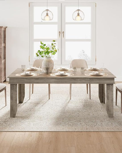GarveeHome Farmhouse Dining Table for 6-8 People, 71 in Long Kitchen Tables with Wooden Sturdy Frame, 6 ft Large Rectangular Dinner Table for Dining Room, Kitchen, Grey, 71" Non-extendable