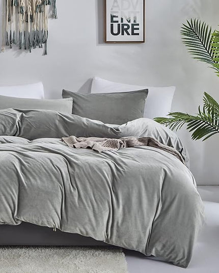 CLOTHKNOW Grey Velvet California King Comforter Set Fluffy Bedding Comforter Sets Soft Gray Comforter Grey Comforter
