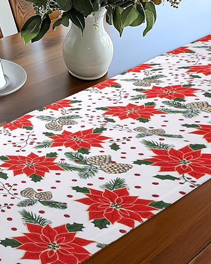 Urban Villa Pine Cone Print 100% Cotton Fused Table Runner 14''x72'' Over Sized Christmas Color Table Runner Heavier Quality