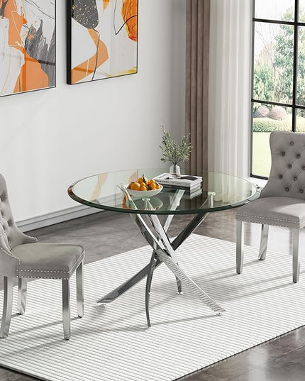 HomVent Round Glass Dining Table Set for 2, Modern Tempered Glass Kitchen Table Set and Chairs, Round Dining Room Table Set for Kitchen
