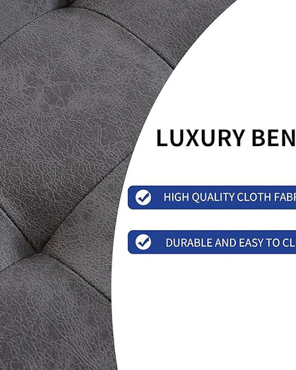 JIEXI 45.3'' Upholstered Quality Cloth Fabrics Bench with Metal Leg, Button Tufted Design Footstool, Waiting Bedroom Room Reception Bench, Office Chair, for Entryway and Kitchen