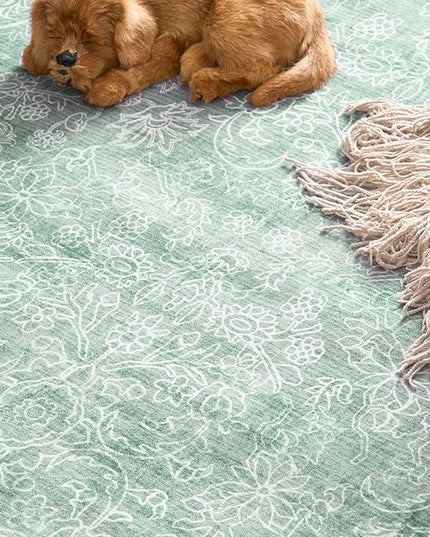 jinchan 2x3 Washable Rug for Entryway - Kitchen Mats Vintage Floral Ultra-Thin Low Pile Soft Throw Small Non-Slip Distressed Doormat Accent Rug for Entrance Bathroom Bedroom (2'x3', Green)