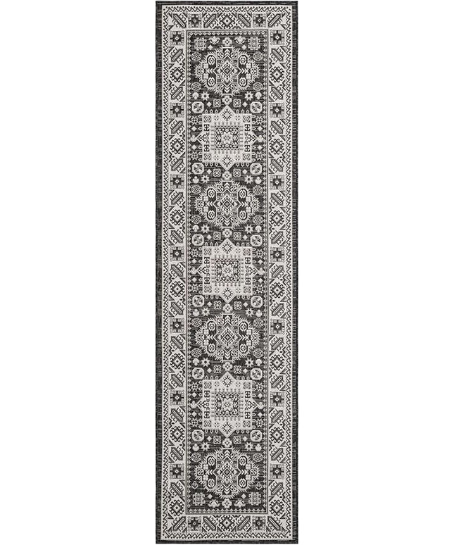 Rugs.com Outdoor Aztec Collection Rug – 10 Ft Runner Charcoal Gray Flatweave-Pile Rug Perfect for Hallways, Entryways
