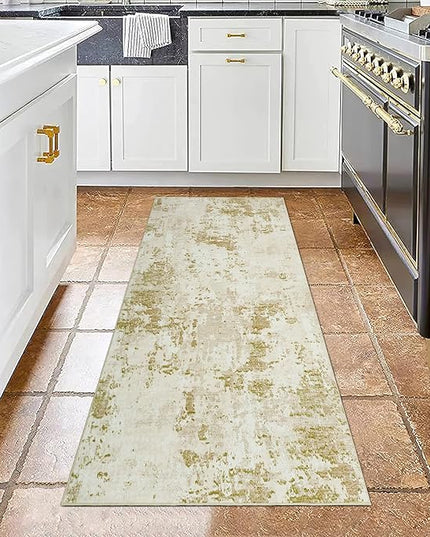 Modern Abstract 2x6 Runner Rug Washable Non Slip Stain Resistant Rug for Hallway Kitchen Bedroom Non Shedding Low Pile Indoor Floor Cover,Golden Grey