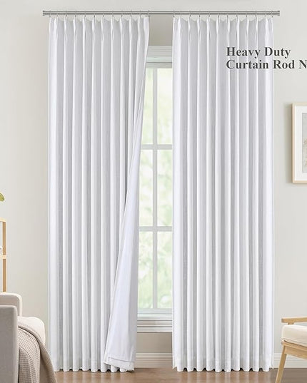 Vision Home White Pinch Pleated Full Blackout Curtains 60 inch Wide Thermal Insulated Window Panels 112 inch for Bedroom Living Room Darkening Pinch Pleat Drapes with Hooks Back Tab 60" Wx112 Lx1