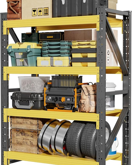 60" W Garage Shelving,4-Tier Heavy Duty Storage Shelves Unit with Adjustable Metal Shelf for Warehouse,Basement,Workshop,5000LBS,60" W x 24" D x 79" H,Black&Yellow