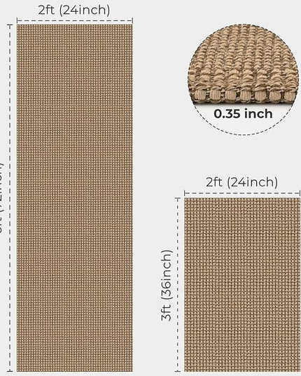 KOZYFLY Area Rug Runner Sets of 2 Pcs 2x3 and 2x6 Washable Kitchen Rugs Non Slip Rubber Backed Hallway Rug Woven Cotton Entrance Rugs for Front Porch Bathroom Kitchen Bedroom, Tan/Orange/Brown