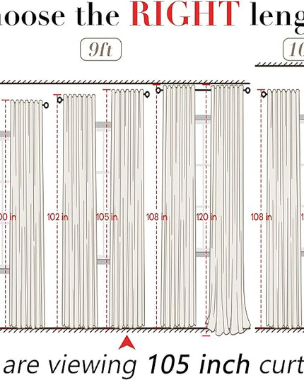 XTMYI 50 Inches Wide 105 Inches Long Country Curtains for Living Room,Sheer Linen Shabby Chic Curtains for Bedroom Oatmeal