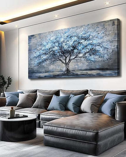 Canvas Wall Art for Living Room Wall Decor for Bedroom Office Modern Hotel Wall Decorations Blue Tree Landscape Paintings Abstract Pictures Artwork Room Aesthetic Home Decor 20x40 in