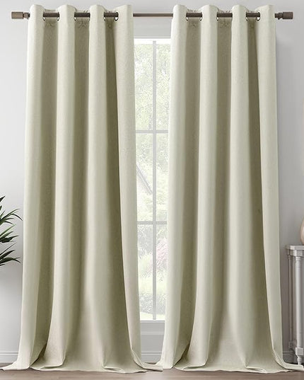 100% Blackout Beige Linen Curtains 95 Inch Length, Noise Reducing Lightweight Curtains for Bedroom Guest Room, Thermal Insulated Grommet Top Drapes, Beige, W52 x L95, 2 Panels