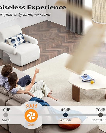 52" Ceiling Fan with Light - Low Profile Flush Mount Ceiling Fan, 6-Speed Remote Control, Solid Wood, Quiet Reversible DC Motor, Boho Style, for Bedroom, Living Room, Porch, Light Oak/White