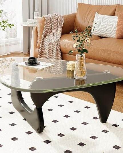 Coffee Table for Living Room Mid Century Modern Center Table with Glass Top, Black Transparent