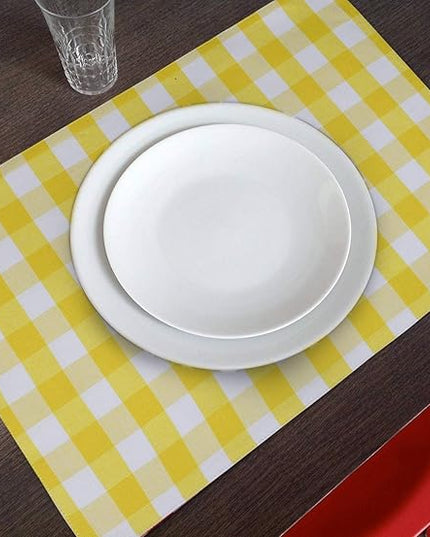 Urban VillaPlacemats for Dining Table 100% Cotton Placemats 14''x20'' Over Sized Tablemats Set of 6 Placemats Yellow/White Buffalo Check Tablemats for Family Dinners Wedding PartiesPlacemats