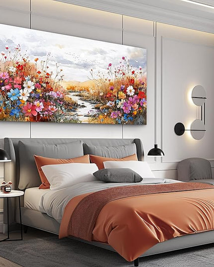 XIGUANGART Wildflowers Plants Painting Artwork Large Wall Art Canvas Prints Colorful Flowers Scenery Farmhouse Pictures Wall Decor for Living Room Kitchen Dining Room Bedroom Office Ready To Hang