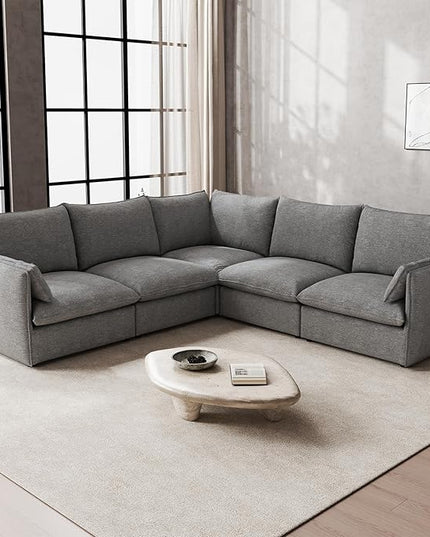 Waterproof Cloud Sectional Sofa for Living Room,High Backrest Down Filled Couch,5 Seater Oversized Modular V-Shaped Couches,Detachable Couch Covers,Dark Grey
