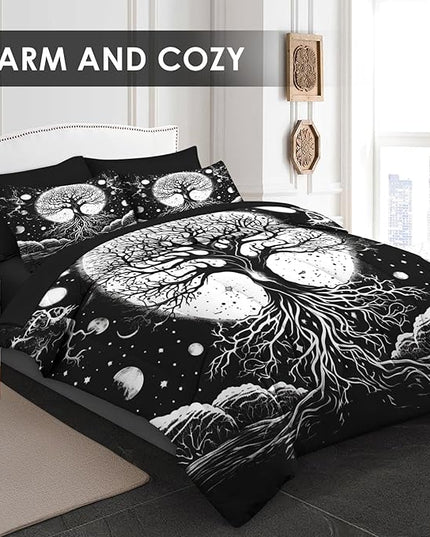 Comforter Set Twin Size, Tree of Life Dark Magic 5 Pcs Bedding for Kids and Adults, Sun Moon Bed Sheet Sets with Fitted Sheet Pillowcase & Sham for Bedroom Bed Decor