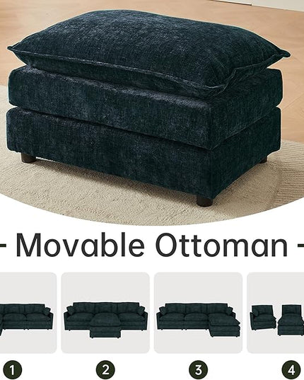Modular Sectional Sofa, 112.2 Inch L Shaped Couch Set with Armrests, 3-Seater Comfy Cloud Couches with Movable Ottoman for Living Room Apartment, Blue