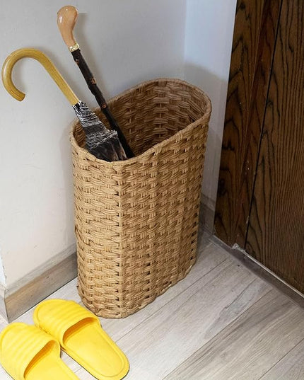 PEMAR Wicker Umbrella Holder, Hand Woven Umbrella Stand Basket Decorative Cane Holder Rack for Home, Entryway Multipurpose Narrow Tall Basket (Natural)