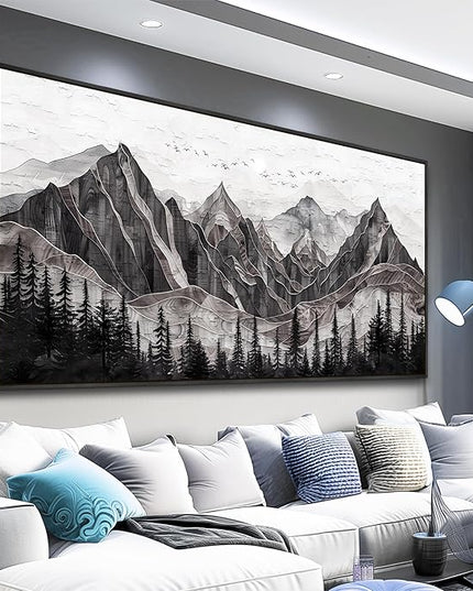 XIGUANGART Abstract Mountain Wall Art for Living Room Black and White Canvas Art Print Painting Watercolour Trees Nature Large Wall Decor Modern Rustic Landscape Picture for Bedroom Office Decorations