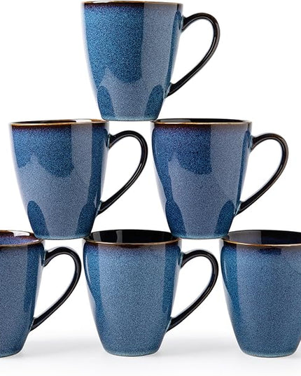 MONITO 17 OZ Coffee Mugs Set of 6, Large Ceramic Blue Coffee Mugs Set with handle for Tea/Latte/Milk/Cocoa, Funny Tea Cups for Office and Home, Engagement Gifts. (Starry Blue)