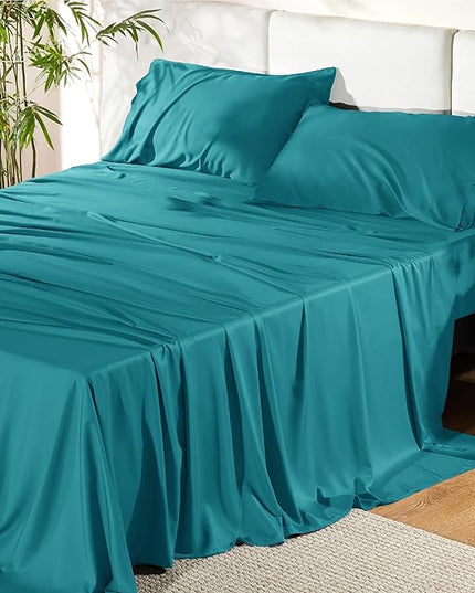 Bedsure Full Size Bed Sheets, Cooling Sheets, Rayon Derived from Bamboo, Breathable & Soft, Deep Pocket Up to 16 Inches, Hotel Luxury Silky Bedding for Hot Sleepers, Turquoise