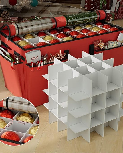 VERONLY Christmas Ornaments Storage Box with Adjustable Dividers - 8 Layers & 128 Compartments, Large Ornament Organizer with Lid for Xmas Decorations, Shatterproof Tray Design, 600D Oxford (Red)