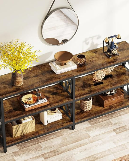 LITTLE TREE Console Table with Storage Shelves, 70.9" Industrial 3-Tier Sofa Table for Living Room, Long Foyer Table Entryway Table for Hallway, Front Door, Entrance, Rustic Brown & Black