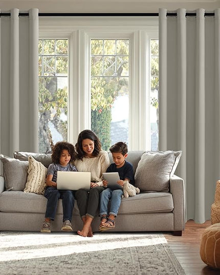 JIUZHEN Blackout Curtains with Tiebacks - Thermal Insulated, Light Blocking and Noise Reducing Grommet Curtain Drapes for Bedroom and Living Room, Set of 2 Panels, Silver Grey, 38 x 45 Inch Length