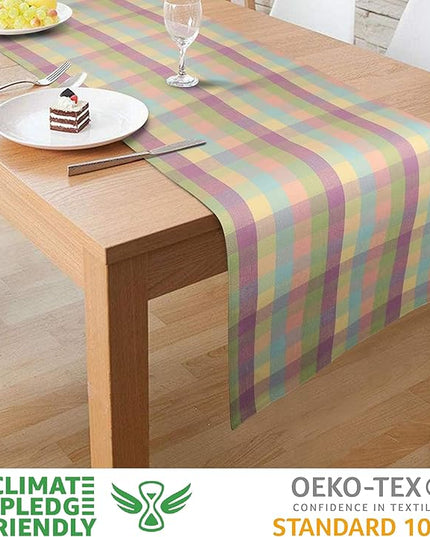 Urban Villa EasterTable RunnerEaster Collection 100% Cotton Fused Table Runner Easter Special Over Sized 14" x72'' Inches Easter Colors Buffalo Check Table Runner Heavier Quality Table Runner
