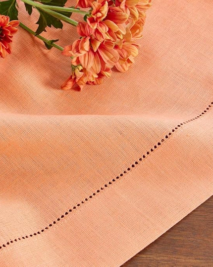 Solino Home Linen Cloth Placemats Set of 4-100% Pure Linen Hemstitch Coral Placemats 14 x 19 Inch - Classic Hemstitch Table Place Mats
