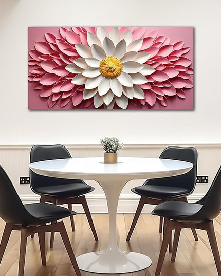 Ouzzlie Large Floral Wall Art Bedroom Pink Canvas Wall Decor Flower Picture Art White Artwork for Living Room Office 29" x 59"