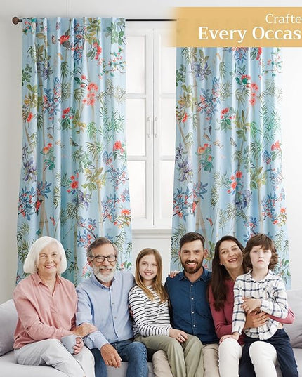Maison d' Hermine Curtains for Living Room 100% Cotton 108 inch Length Two Panels Light Filtering Curtains for Bedroom Windows with Rod and Loop Pockets Drapes (Canne Pastel Blue, 50" W x 108" L)