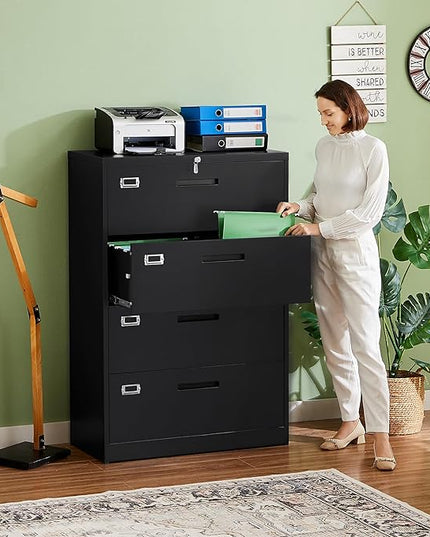 Letaya File Cabinets,4 Drawer Metal Lateral Filing Organization Storage Cabinets with Lock,Home Office for Hanging Files Letter/Legal/F4/A4 Size (Require Assembly)
