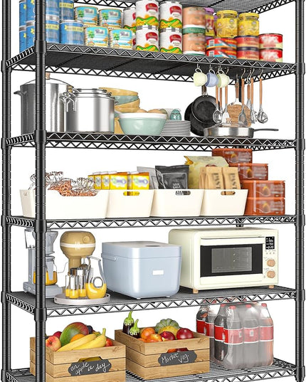 REIBII 75" H Metal Shelving 6 Tier Storage Shelf Adjustable Kitchen Shelf Wire Shelving Unit Detachable Storage Rack for Kitchen Laundry Living Room Commercial Heavy Duty Metal Shelf 75" X35" X14"